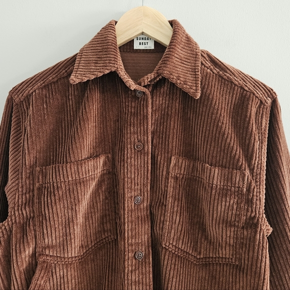 Aritzia Sunday Best Tilly Shirt Jacket Size 1 Brown Corduroy Oversized Shacket - Picture 9 of 14